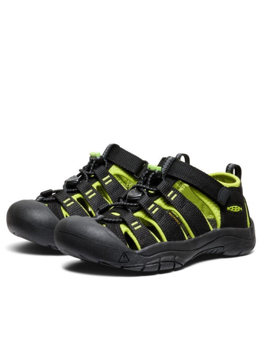KEEN Newport H2 Big Kids Water Sandals Black/Neon Green Size 2